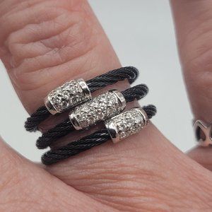 Charroil Black Stainless Steel 18K white gold and Diamond Accent Ring